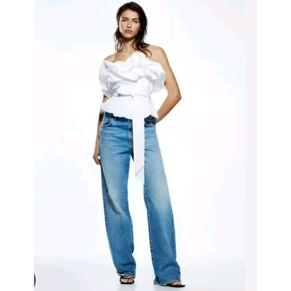 Zara Voluminous Puff Poplin Strapless Top White Size Small NWT 2649 545 - Picture 5 of 6